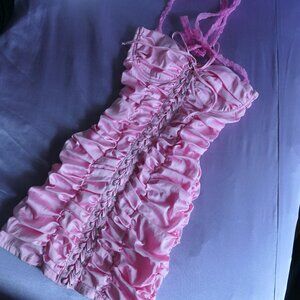 Sugar Thrillz Lace Up Pink Ruched Mini Dress